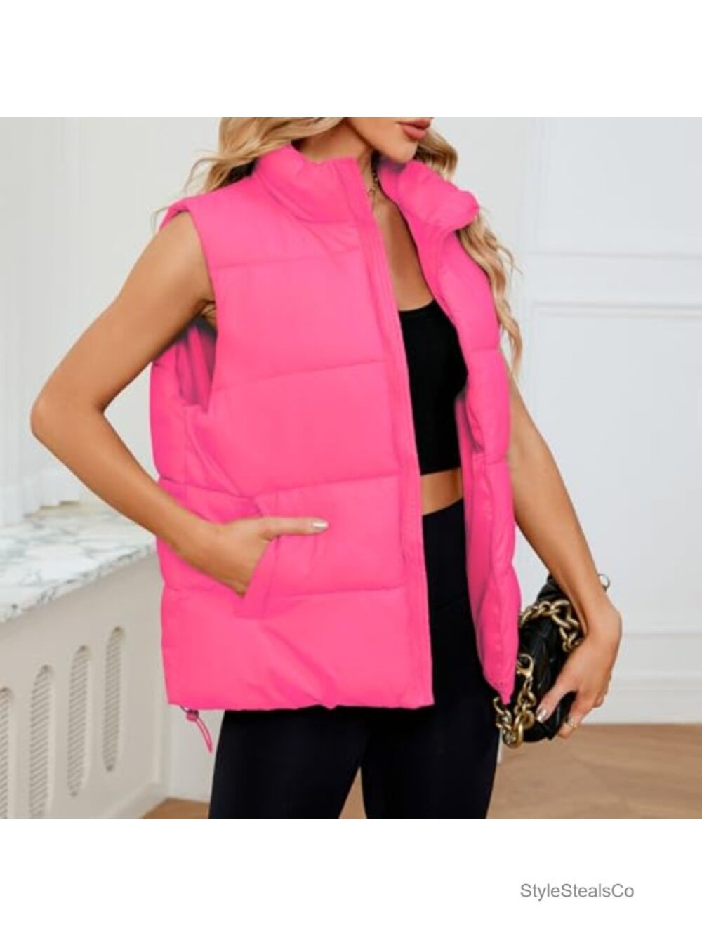 Puffer Vest for Women Oversized Quilted Sleeveless Puffy Outerwear with Pockets - Picture 2 of 6